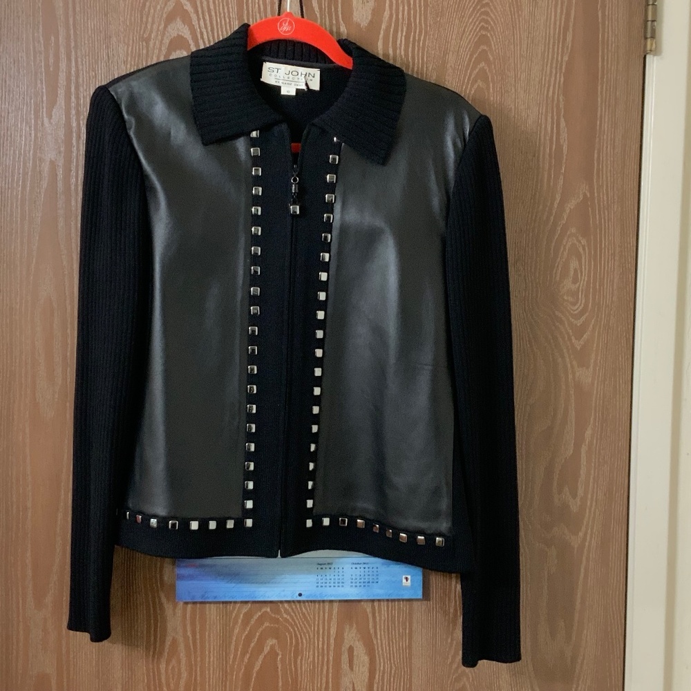 St. John black jacket w/leather